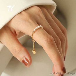 Band Rings Simple Retro Pearl Pull Adjustment Gold Color Rings Girl's New Elegant Fashion Finger Jewelry For Woman