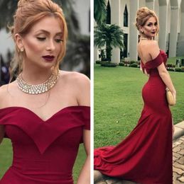 Party Dresses Elegant Simple Burgundy Mermaid Evening Sweetheart Off Shoulder Floor Length Satin Long Prom Gowns Formal Dress