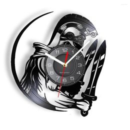 Wall Clocks Spartan Warrior With Swords Record Clock For Bedroom Ancient Greek King Home Decor Music Cut Out
