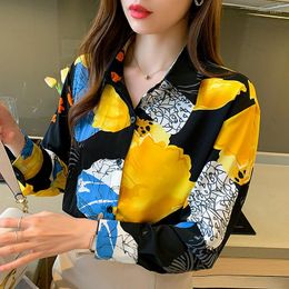 Women's Blouses 2023 Spring Fall Long Sleeve Print Chiffon Shirt Women Casual Button Up Lapel Korean Office Ladies Tops Blusas Mujer