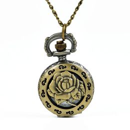 Pocket Watches Fashion Peony Hollow Quartz Woman Flower Jewelry Vintage NecklacePocket