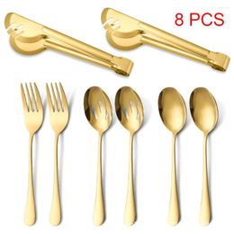 Dinnerware Sets El Buffet 8pcs Serving Spoon Fork Colander Set Golden Restaurant Stainless Steel Tableware Service Cutlery