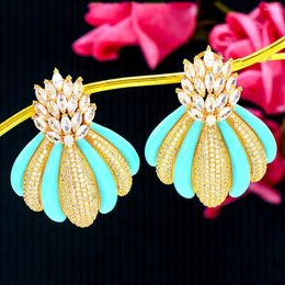 Stud Earrings GODKI Famous Design Luxury Green Flower For Women Wedding Full Mirco CZ Cubic Zircon Trendy Jewellery 2023