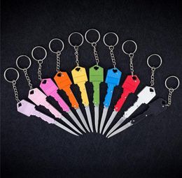 Mini Folding Knife Keychains 10 Colours Defence Key chain Key Shape Pocket Fruit Knifes Multifunctional Tool Self-defense camping outdoor Keychains Pocket knives