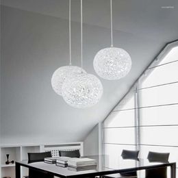 Pendant Lamps Modern Nordic Crystal Ball Lamp Round Glass Light Dinning Room Restaurant Three Heads Dimmable Remote Control Smart Lighting