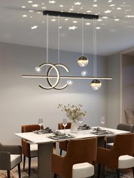 Chandeliers Nordic Restaurant Chandelier Nodern Minimalist Glass LED Light Luxury Projection Star Bar Long Hanging Wire Lights