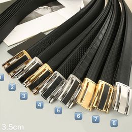 Leather Cowhide Belt Mens Automatic Belt Stainless Steel Metal Logo Width 3.5CM Suitable For Business People