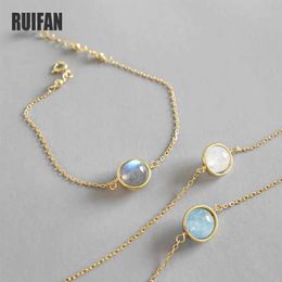 Chain Natural WhiteGrey Moonlight Stone Aquamarine Bracelet Gold Chain 925 Sterling Silver Bracelet Women's Jewellery YBR040 230512