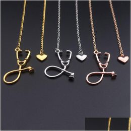 Pendant Necklaces Stethoscope Necklace Lariat Heart Rose Gold Black Color Newest Nurse Medical Collares Bijoux Drop Delivery Dhgarden Dhlyo