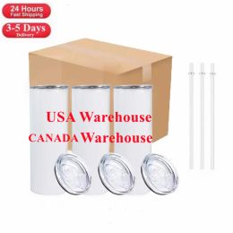 USA Canada Local Warehouse 20oz sublimation tumblers blanks white straight 304 Stainless Steel Vacuum Insulated Tumbler Slim DIY 20 oz Cups Car Coffee Mugs