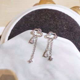 Stud Earrings Creative Openwork Clouds Two Tassel Round Ovals Diamond For Women Zircon Engagement Bridal Dift Jewelry