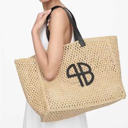 Ab Letter Straw handbags women designer bags Woven Black Shoulder Strap One Shoulder Portable Tote Bag 230420