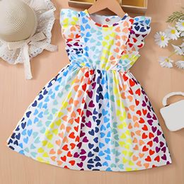 Girl Dresses Kids Toddler Baby Girls Spring Summer Heart Print Ruffle Sleeveless Sweater Dress Size 5t Party Wear For