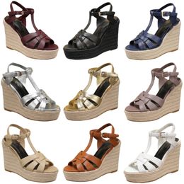 Sandálias de moda feminina sapatos de plataforma de couro genuíno salto alto salto alto verão sapatos sexy de grife