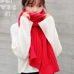 Scarves Women Men Scarf Korean Wool Female Student Long Thick Warm Knitting Winter Red Yellow Black White Gray Pink