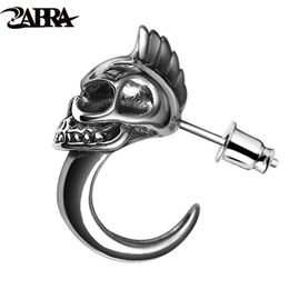 Stud ZABRA 925 Sterling Silver Skull Stud Mens Earrings Vintage Black Earring Men Punk Skeleton Studs For Men Biker Jewellery 1pcs 230515