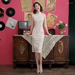 Ethnic Clothing Lace Split Chinese Style Lady Cheongsam Mid-Long Tight Elegant Dress Champagne S Pattern Vintage Wine Red Bride Single Layer