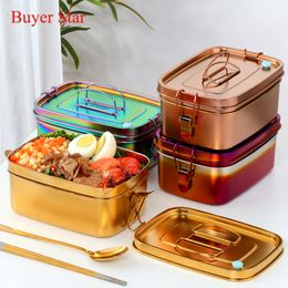 Bento Boxes 1.5L 304 Stainless Steel Lunch Box Double Layers Bento Food Container Snack Storage Thermal Metal Box Stock Dinnerware 230515