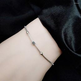 Link Bracelets Small Thin Square Cube Silver Colour Bracelet For Women Simple Chain Dainty Korean Jewellery Gifts