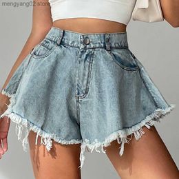 Women's Shorts 2023 New Women Denim Shorts With Holes And High Waist Loose Tassel Jeans S-XXL T230515