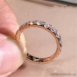 Band Rings Low-key Promise Wedding Rings for Women Full Cubic Fashion Rose Gold Color Thin Ring Simple Stylish Girl Jewelry