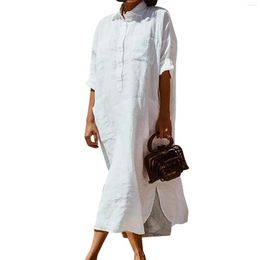 Casual Dresses Long Sleeve Loose For Women Lightweight Lapel Comfortable Button Down Shirt Dress White Fashion Pullover Side Pockets