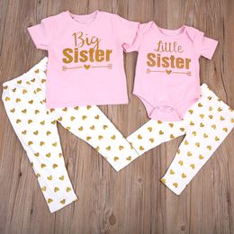 Family Matching Outfits Big Sister Tshirt Tops Pant Little Baby BodysuitPant Heart Print Outfit Clothes 2PCS Set Match 230512