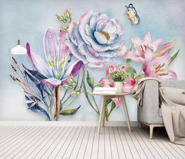 Wallpapers CJSIR 3d Wallpaper High Quality Hand Painted Watercolour Flowers Butterfly Oil Painting Living Room Background Wall