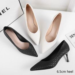 Dress Shoes Women Heels Pumps Sexy Small High Heel 3.5/6.5cm Pointed Toe Weave Pleated Office Ladies Career Work Elegant