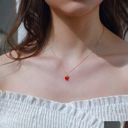 Pendant Necklaces Newest Simple Design Necklace With Red Peach Heart Trendy Gold Color Chain Women Jewelry Drop Delivery Pendants Dh6Iv