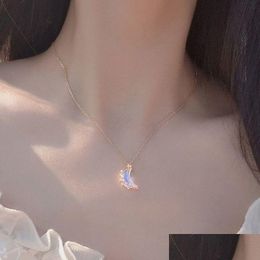 Pendant Necklaces Glowing Discoloration Moon Chain Necklace Korea Creative Luminous Stone For Women Fashion Jewelry Gifts Dr Dhgarden Dhzo5