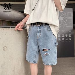 Men's Jeans Workwear Denim Shorts Men's Summer Slimming Fashion Loose Straight Hole Five Point Boys Casual Y2k Clothes