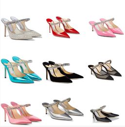 Party Designer Brand Bing Baily Wedding Dress Shoes High Heels flat Women Crystal Pearl Strap Women's Point Toe Sexy Lady Wedding Shoes EU35-43 Original Box