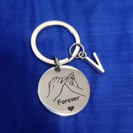 Keychains Couple Gift Creativity Lanyard For Keys DIY Matching Keyring Round Pendant Friend Individuality Hand In Forever Metal