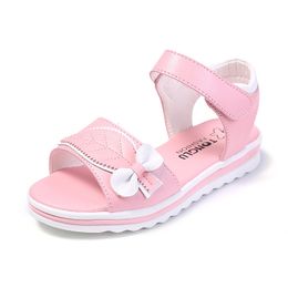 Sandals Summer Fashion Girl Pink Bow Leaf Sandals Beach Princess Flat Shoes Baby Girl Non-slip Soft Bottom Roman Sandals 230515