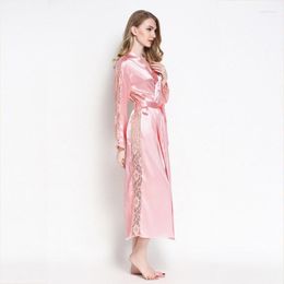 Women's Sleepwear Women Pink Hollow Out Lace Kimono Sexy Cardigan Bathrobe Spring Summer Bride Wedding Robe Gown Lingerie Home Nightgown