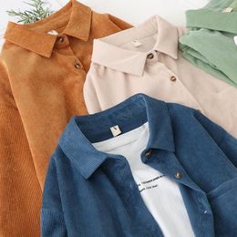 Women's Blouses Corduroy Shirts Womens Tops And Long Sleeve Spring Autumn Ladies Solid Loose Boyfriend Style Shirt Drop Blue