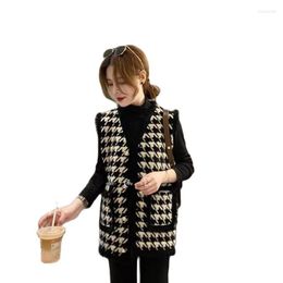 Women's Vests Small Fragrant Wind Houndstooth Temperament Wild Fashion Western Style Vest Female Spring Autumn Mid-Length Waistcoat