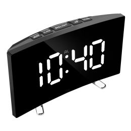 Reloj despertador digital de 7 pulgadas Pantalla LED Reloj de espejo regulable curvo