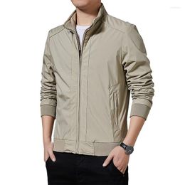 Men's Jackets Spring Autumn Stand Collar Business Jacket For Men Casual Mens Workwear Long Sleeve Zip Up Khaki Black Oversized 4xl 5xl