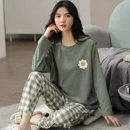 Women's Sleepwear Pure Cotton Pyjamas Women's Spring and Autumn Models Long-sleeved Home Service Women's Simple Loose Casual Suit Large Size 5XL 230515