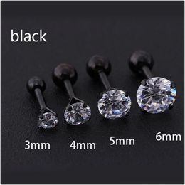 Stud 4 Colours Punk Earrings Medical Stainless Steel Needle Zircon Crystal Jewellery Gift For Men Women Drop Delivery Dh6Nu
