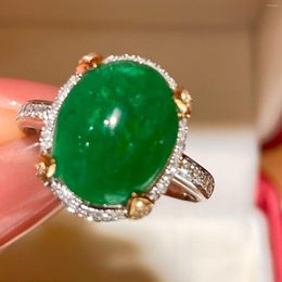 Cluster Rings 2023LR Emerald Ring Pure 18K Gold Jewellery Nature Green 4.8ct Gemstones Diamonds Female For Women Fine