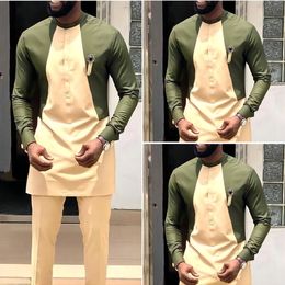 Men's Tracksuits Dashiki African National Style Match Color Young Men's Casual Comfortable Crewneck Long-Sleeved Shirt Pants Two-Pieceset 230515