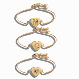 Charm Bracelets 26 Letter Pl Peach Heart Colour Zircon Jewellery Female Chain Basic Bracelet For Fashion Women Diy Jewely Drop Delivery Dhla1