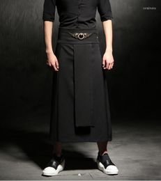 Men's Pants 2023 Man Han Edition Black Nine Points Divided Skirt Male Personality Culottes Nightclubs Around The Stylist Working Clothes