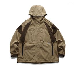 Men's Jackets Men's Mixed Colour Casual Hooded Jacket Black Khaki Fashion Outwear Coat