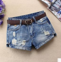 Women's Shorts Womens Middle Waist Hole Denim Shorts Spring Summer Ripped Female S/3Xl Sexy Jeans Short Bermuda Femme Without Belt J2719 230515