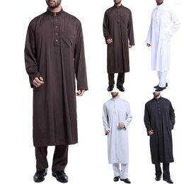 Ethnic Clothing 2023 Vintage Men Islamic Arabic Jubba Thobe Long Sleeve Solid Pockets Robes Saudi Arabia Abaya Dress Muslim Kaftan Male