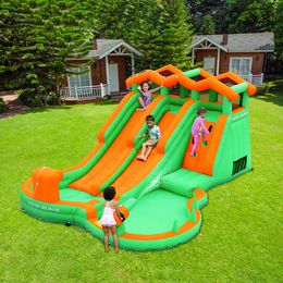 Inflatable Water Slides For Kids Backyard Outdoor Play Large Double Slides with Water Spray Pool Rock Climbing Roof Shape Design Giant Slide for Children Fun in Yard